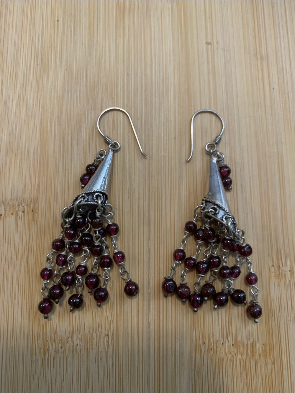 Vintage Sterling silver and Red Garnet Clustered Drop Earrings